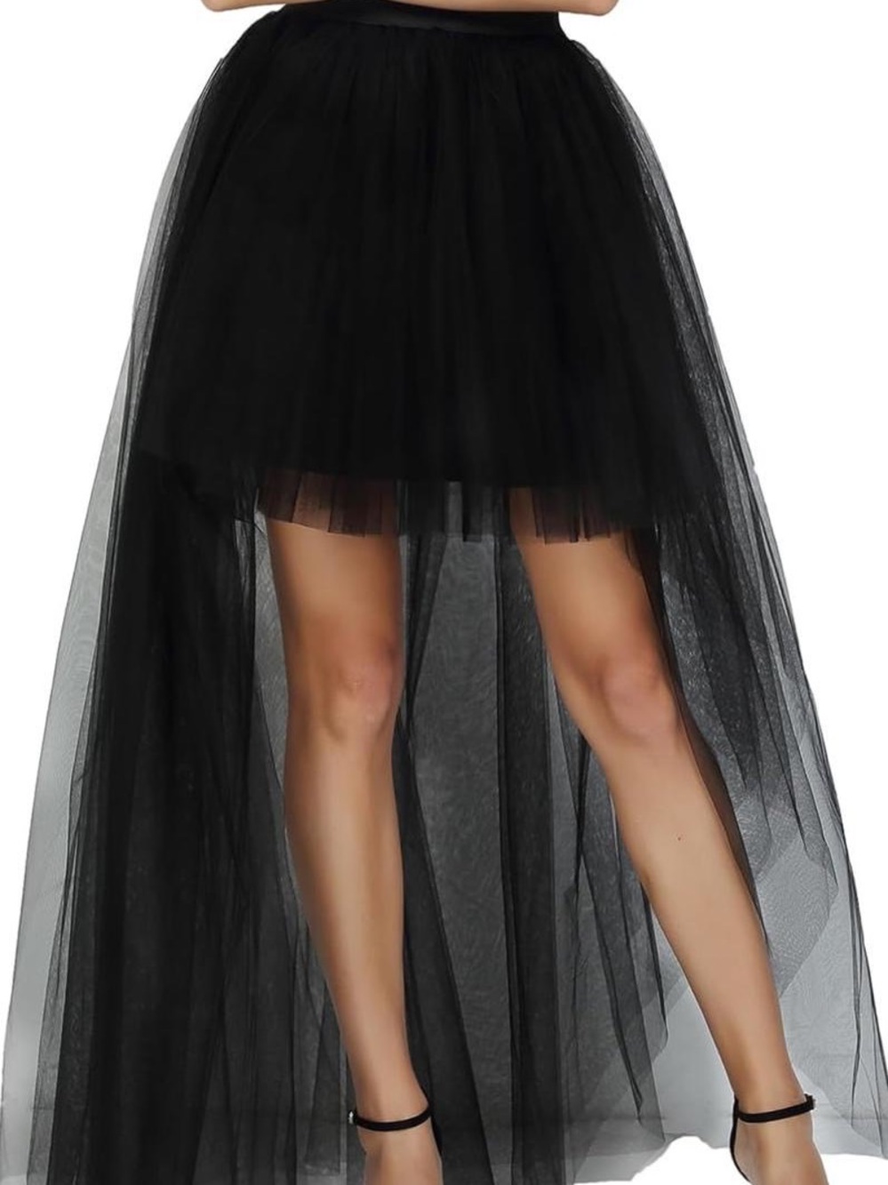 Women's Black High-Low Tulle Skirt with Layered Mesh